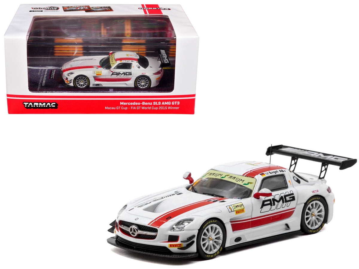 Mercedes-Benz SLS AMG GT3 #1 Maro Engel Winner "Macau GT Cup - FIA GT World Cup" (2015) with Tarmac Cards "Hobby64" Series 1/64 Diecast Model Car by Tarmac Works