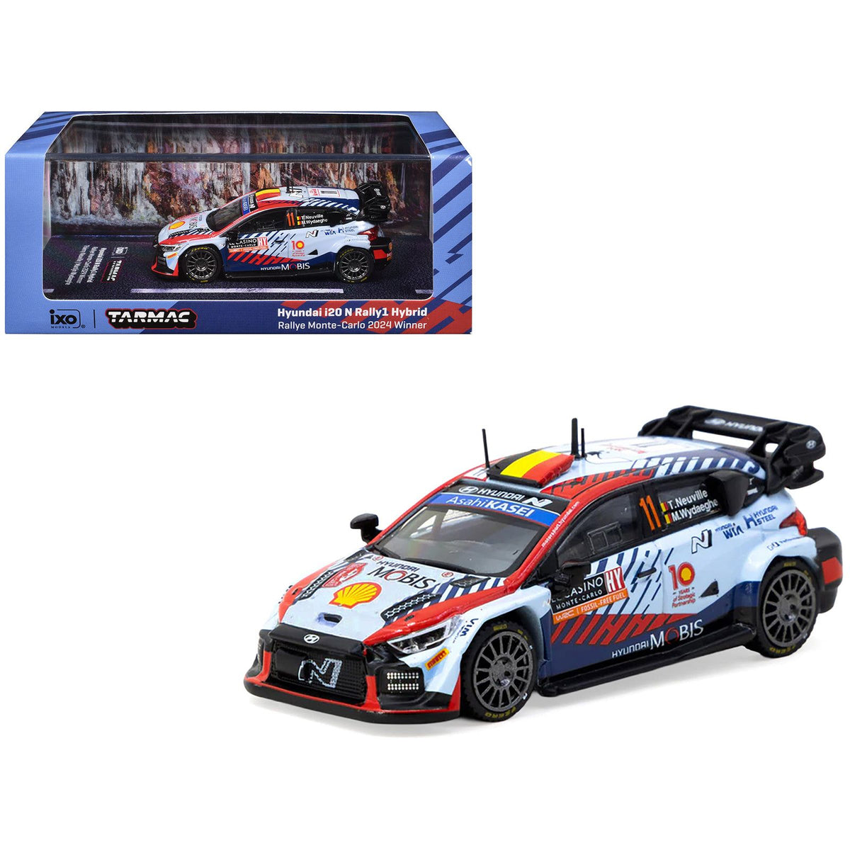 Hyundai i20 N Rally1 Hybrid #11 Thierry Neuville - Martijn Wydaeghe Winner "Rallye Monte-Carlo" (2024) "Hobby64" Series 1/64 Diecast Model by Tarmac Works