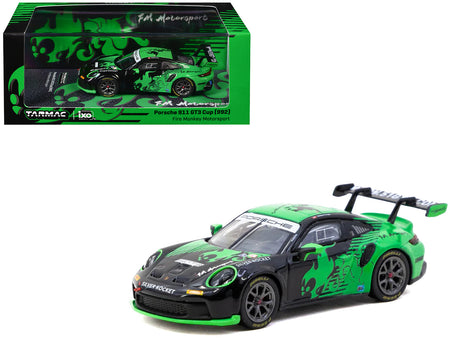 Porsche 911 GT3 Cup (992) "Fire Monkey Motorsport" Black and Green with Graphics "Hobby64" Series 1/64 Diecast Model Car by Tarmac Works
