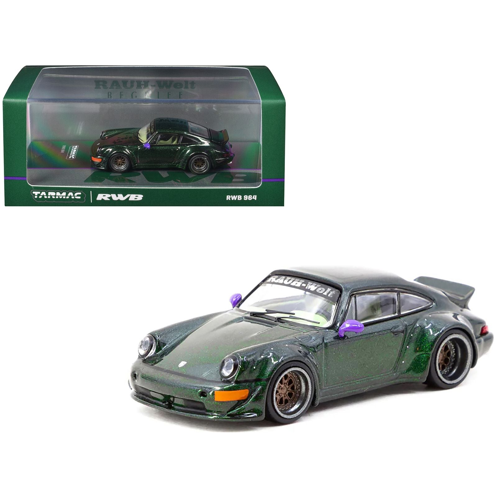 RWB 964 Green Metallic with Light Green Interior "Hobby64" Series 1/64 Diecast Model by Tarmac Works