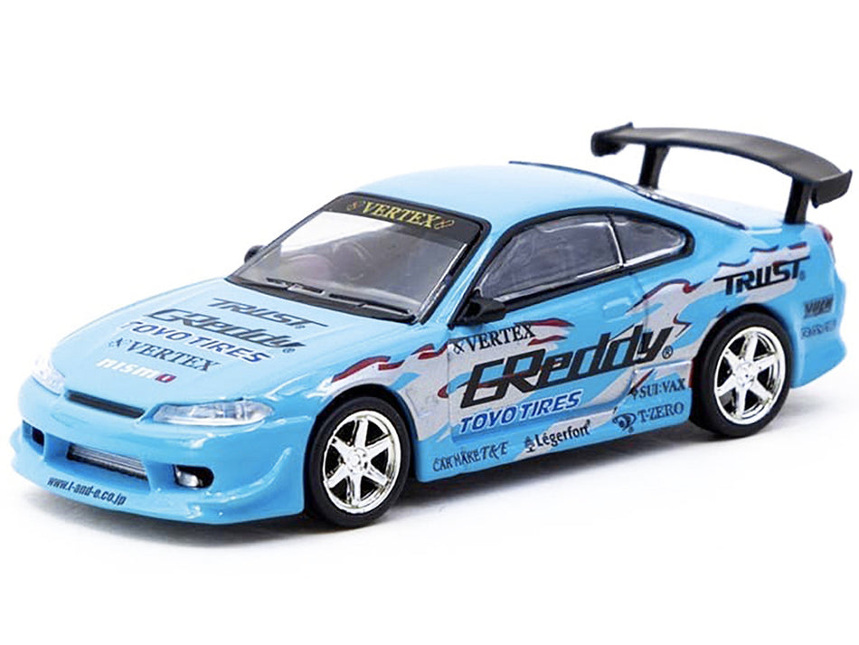 Nissan Silvia (S15) Vertex RHD (Right Hand Drive) "GReddy" Light Blue "Global64" Series 1/64 Diecast Model by Tarmac Works