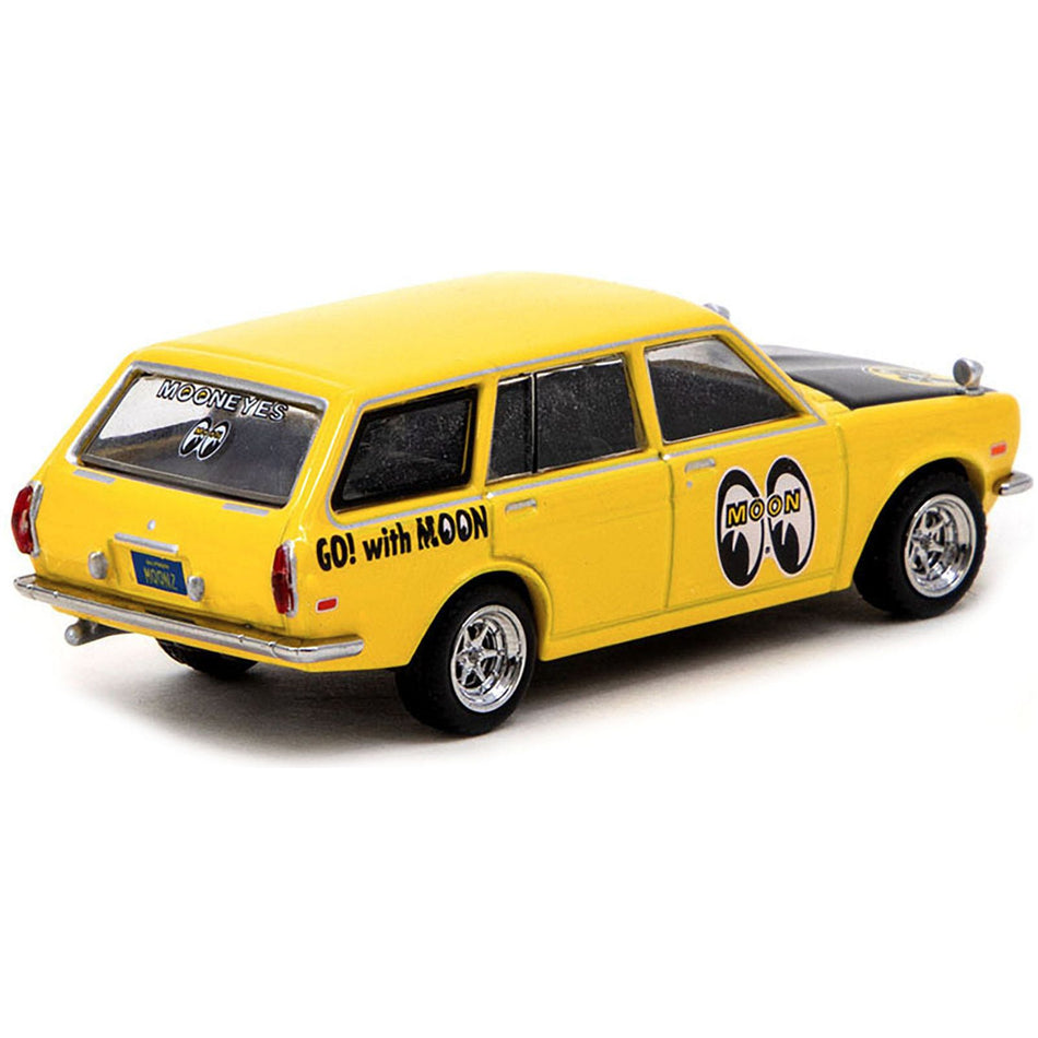 Datsun Bluebird 510 Wagon Yellow with Black Hood "Mooneyes" "Global64" Series 1/64 Diecast Model Car by Tarmac Works