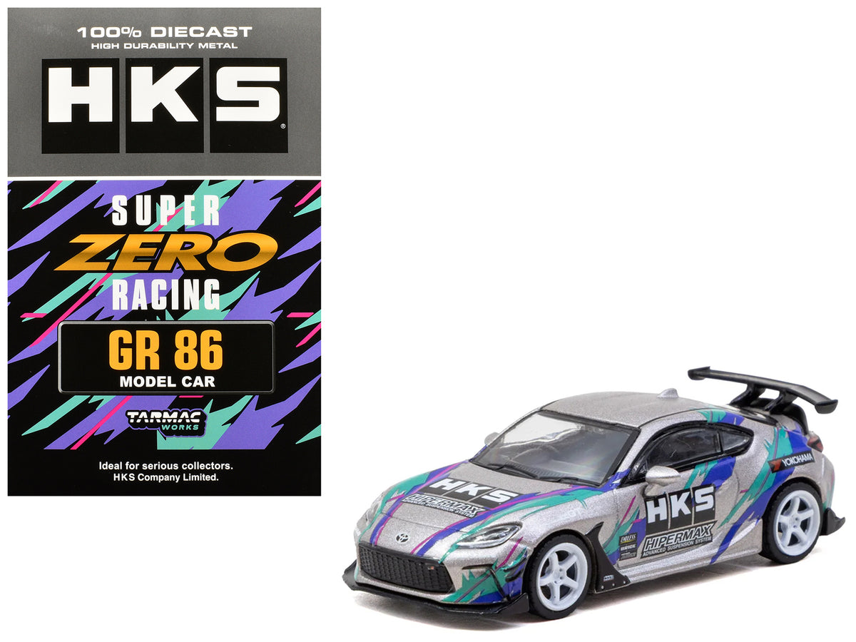 Toyota GR86 RHD (Right Hand Drive) "HKS" Gray Metallic with Graphics and Metal Oil Can Packaging "Global64" Series 1/64 Diecast Model Car by Tarmac Works