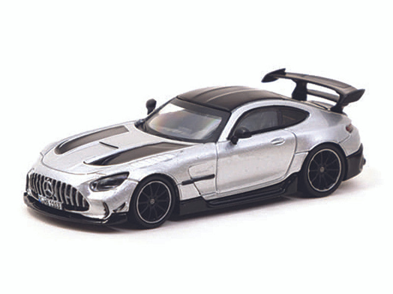 Mercedes-Benz AMG GT Black Series Silver Metallic with Black Hood Stripes and Top "Global64" Series 1/64 Diecast Model by Tarmac Works