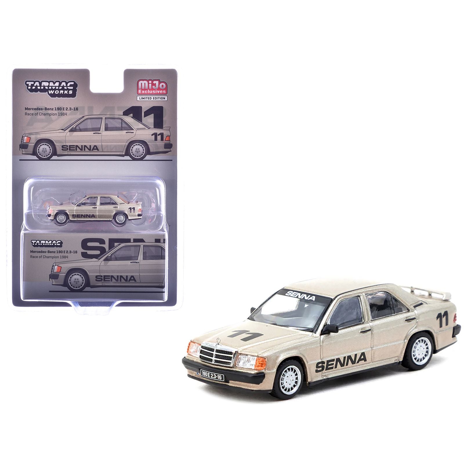 Mercedes-Benz 190 E 2.3-16 #11 Ayrton Senna Winner "Race of Champions" (1984) "Global64" Series 1/64 Diecast Model by Tarmac Works