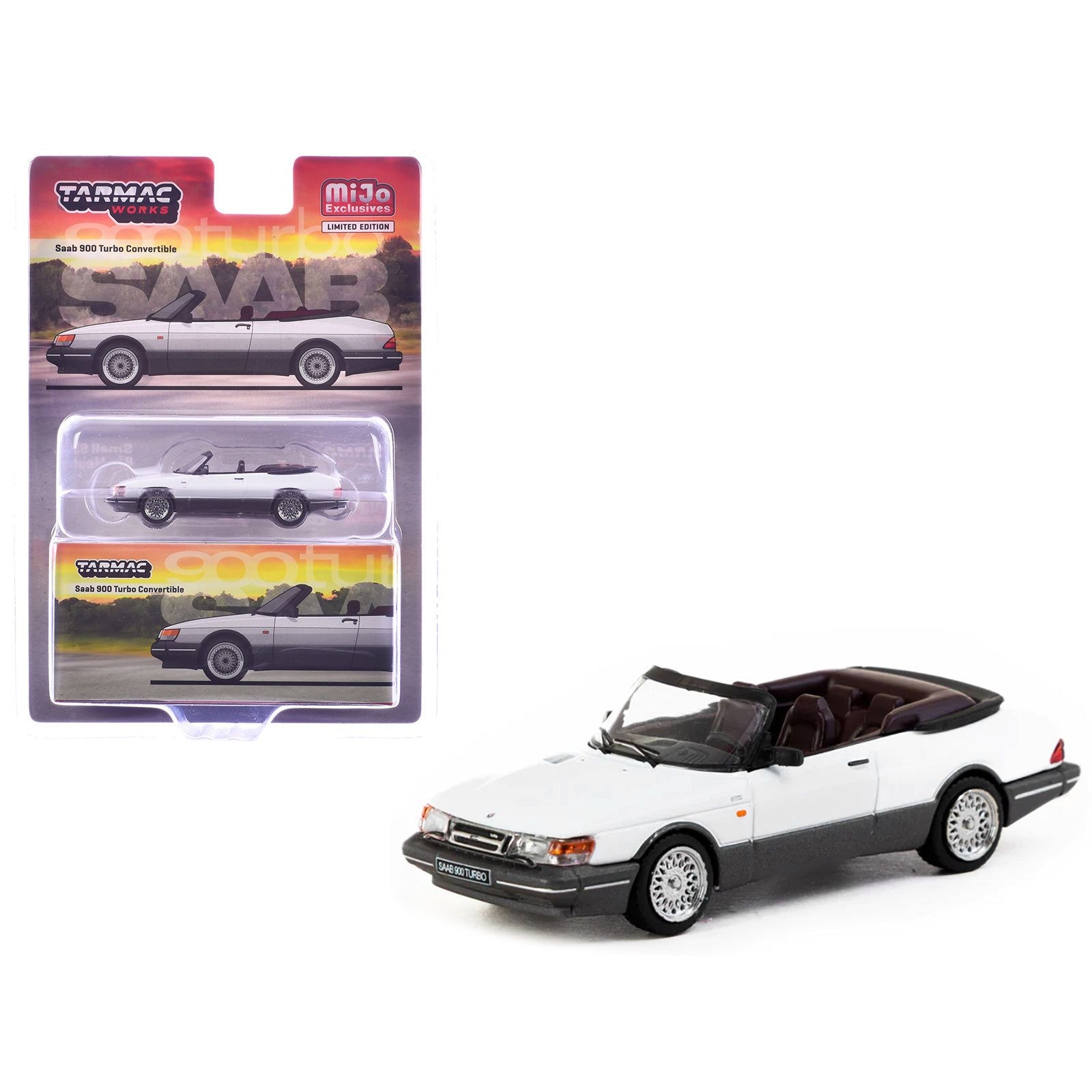 Saab 900 Turbo Convertible White and Gray "Global64" Series 1/64 Diecast Model by Tarmac Works