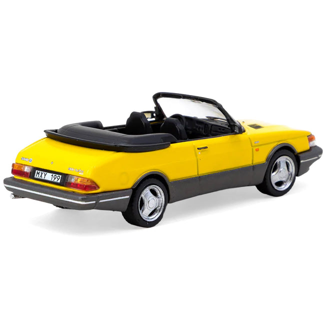 Saab 900 Turbo Convertible Yellow with Tarmac Cards "Global64" Series 1/64 Diecast Model by Tarmac Works