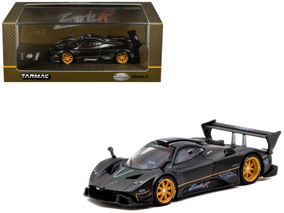 Pagani Zonda R Matt Black Carbon Fiber with Gold Wheels "Global64" Series 1/64 Diecast Model Car by Tarmac Works