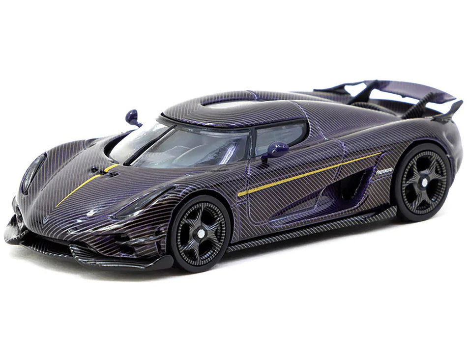 Koenigsegg Regera Purple Carbon Fiber with Gold Stripes "Global64" Series 1/64 Diecast Model by Tarmac Works