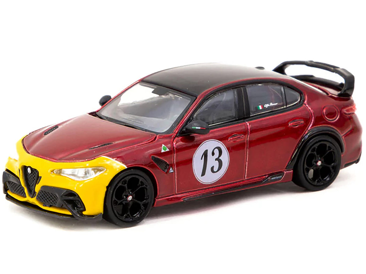 Alfa Romeo Giulia GTAm #13 Red Metallic and Yellow with Black Top "Global64" Series 1/64 Diecast Model by Tarmac Works