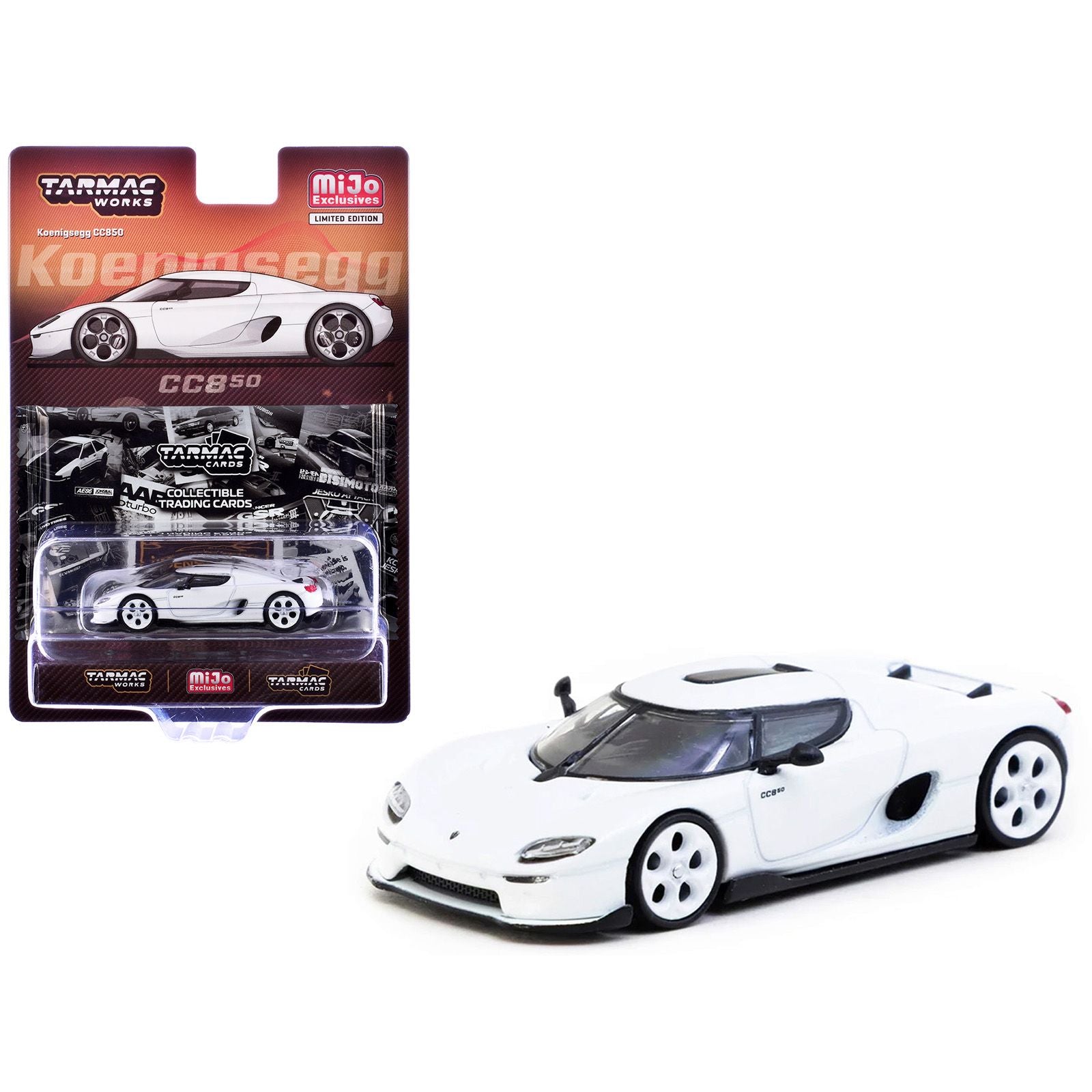 Koenigsegg CC850 White with Tarmac Cards "Global64" Series 1/64 Diecast Model by Tarmac Works