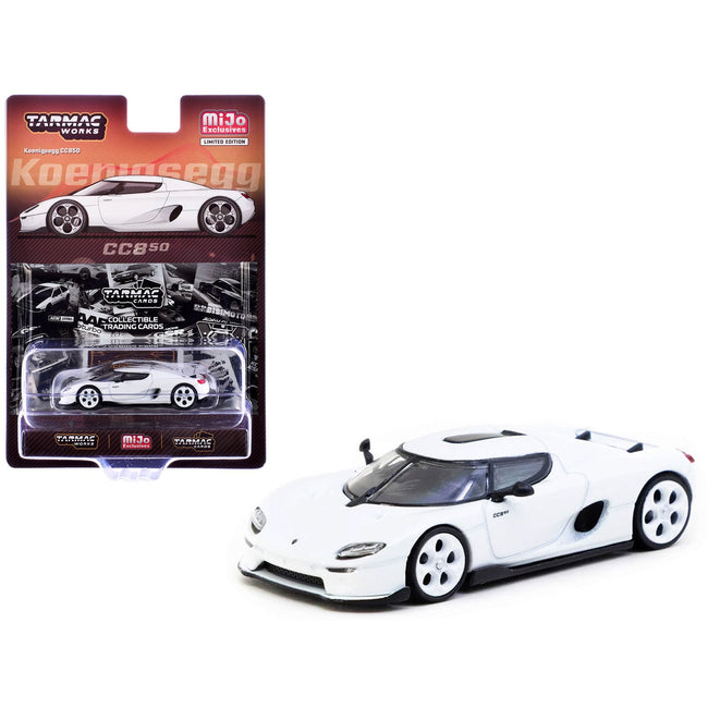 Koenigsegg CC850 White with Tarmac Cards "Global64" Series 1/64 Diecast Model by Tarmac Works