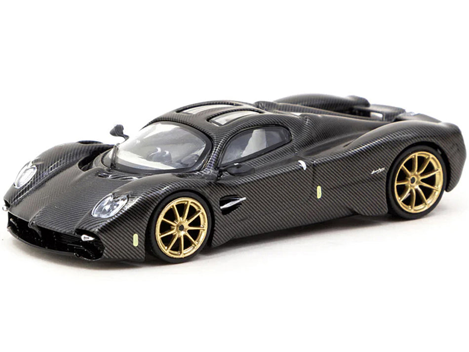 Pagani Utopia Black Carbon Fiber with Gold Wheels "Global64" Series 1/64 Diecast Model by Tarmac Works