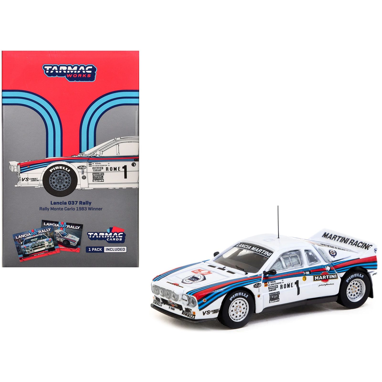 Lancia 037 Rally #1 Walter Rohrl - Christian Geistdorfer "Martini Racing" Winner "Rallye Monte-Carlo" (1983) "Hobby64+" Series 1/64 Diecast Model Car by Tarmac Works