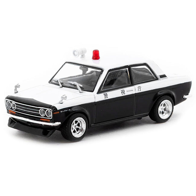 Datsun 510 "Japanese Police" Black and White "Road64" Series 1/64 Diecast Model Car by Tarmac Works