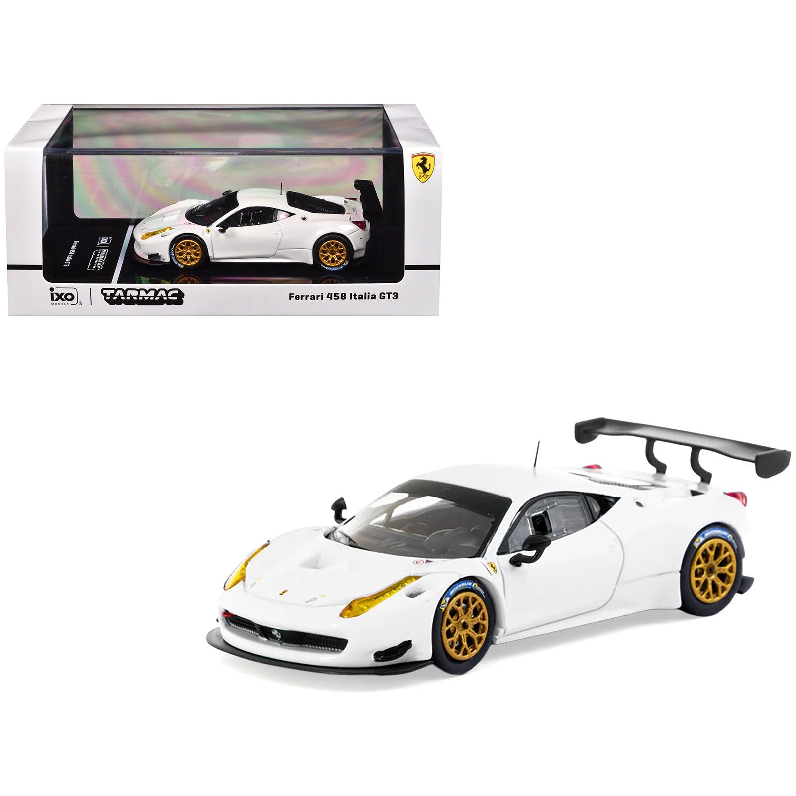 Ferrari 458 Italia GT3 White with Gold Wheels "Road64" Series 1/64 Diecast Model Car by Tarmac Works