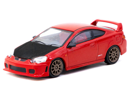 Honda Integra Type R DC5 Custom RHD (Right Hand Drive) Red with Carbon Hood "Road64" Series 1/64 Diecast Model Car by Tarmac Works
