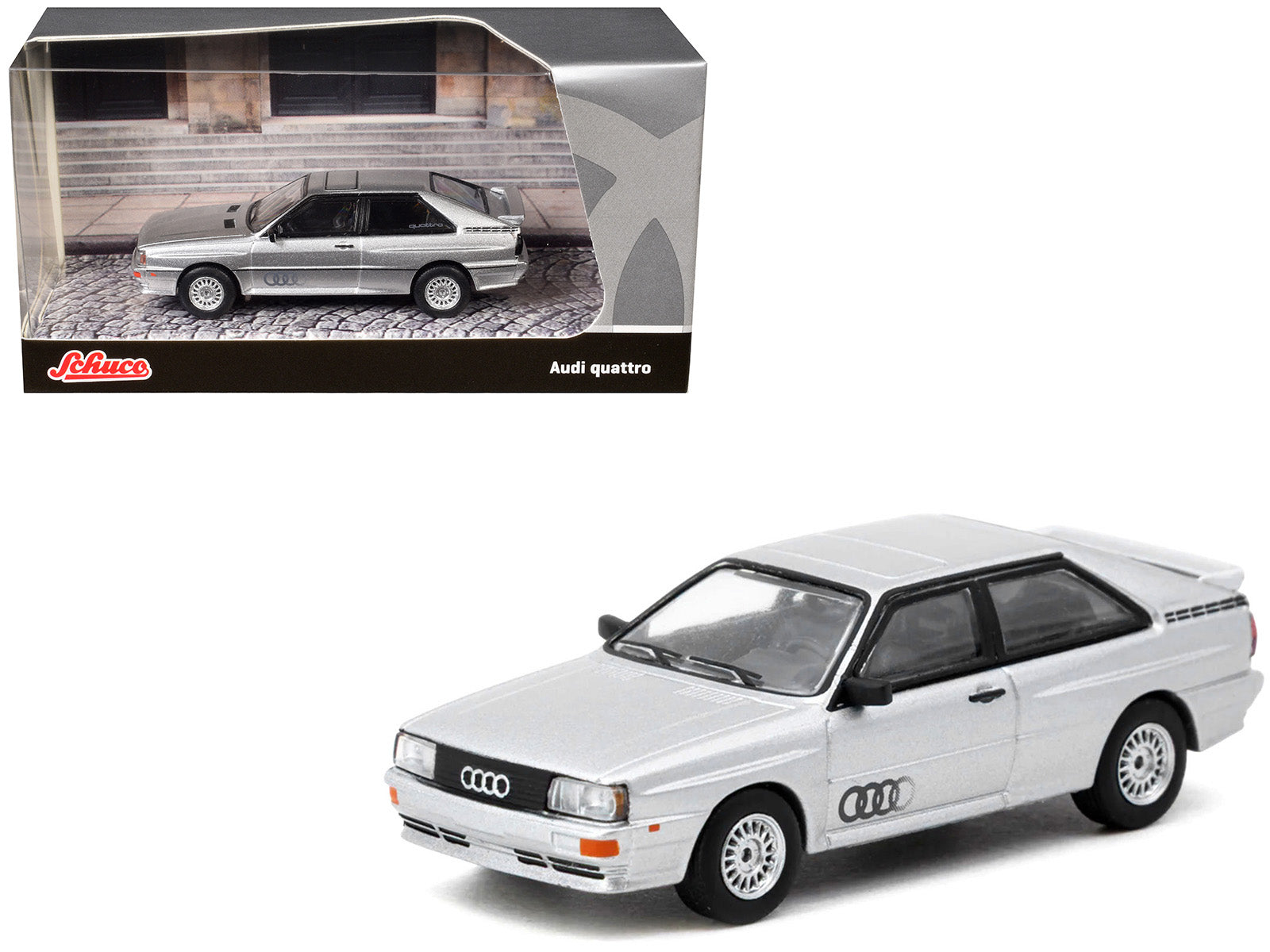 Audi Quattro Silver Metallic "Collab64" Series 1/64 Diecast Model Car by Schuco & Tarmac Works