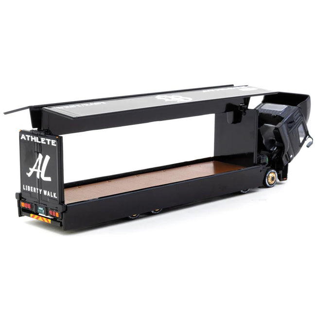 Mitsubishi Fuso Super Great Truck RHD (Right Hand Drive) with Transporter "Liberty Walk" Black "Truck64" Series 1/64 Diecast Model Car by Tarmac Works