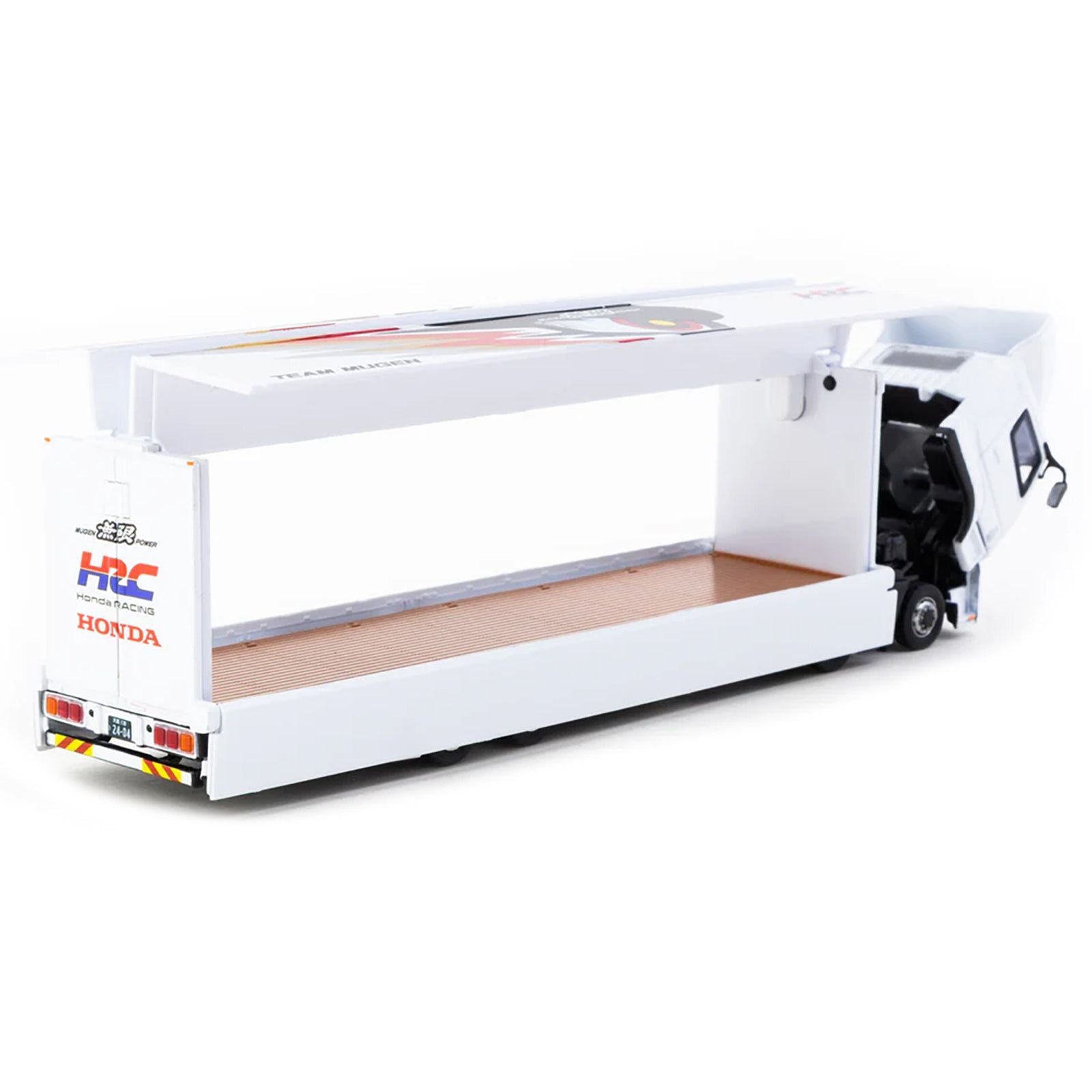 Mitsubishi Fuso Truck with Transporter "Team MUGEN - HRC" White with Graphics "Truck64" Series 1/64 Diecast Model Car by Tarmac Works