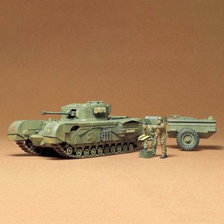 TAM35100 Churchill tank model with figures and trailer