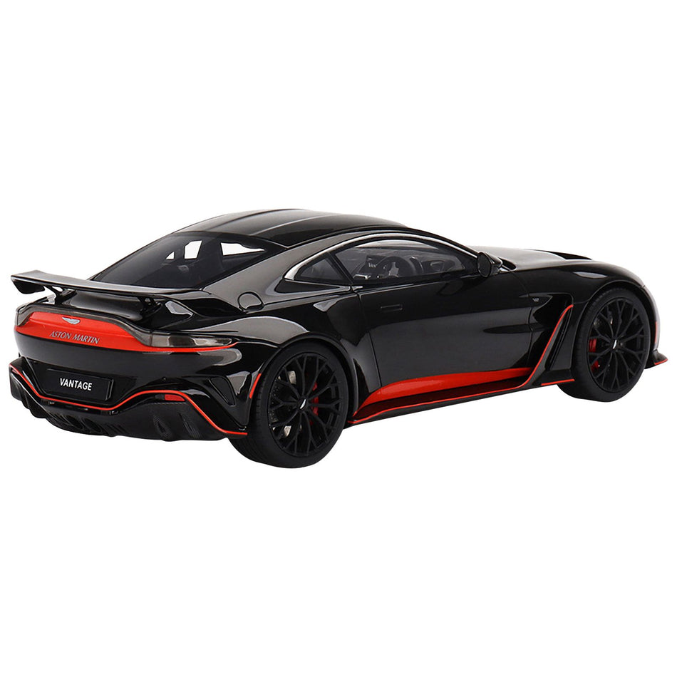 Aston Martin V12 Vantage RHD (Right Hand Drive) Jet Black with Red Accents 1/18 Model Car by Top Speed