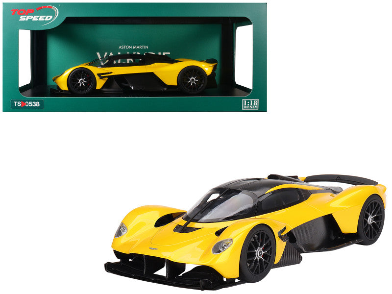 Aston Martin Valkyrie Cosmopolitan Yellow Metallic and Carbon 1/18 Model Car by Top Speed