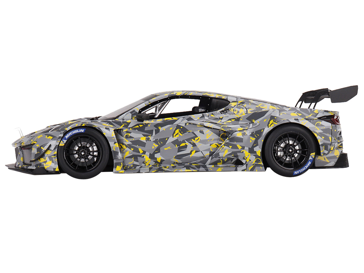 Chevrolet Corvette Z06 GT3.R Gray and Yellow Graphics "Sebring Test Car" (2022) 1/18 Model Car by Top Speed