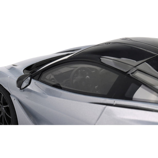 McLaren 750S Ice Silver Metallic with Black Top 1/18 Model Car by Top Speed