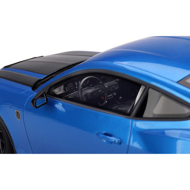 2024 Ford Mustang Dark Horse Grabber Blue Metallic with Black Hood Stripes 1/18 Model Car by Top Speed