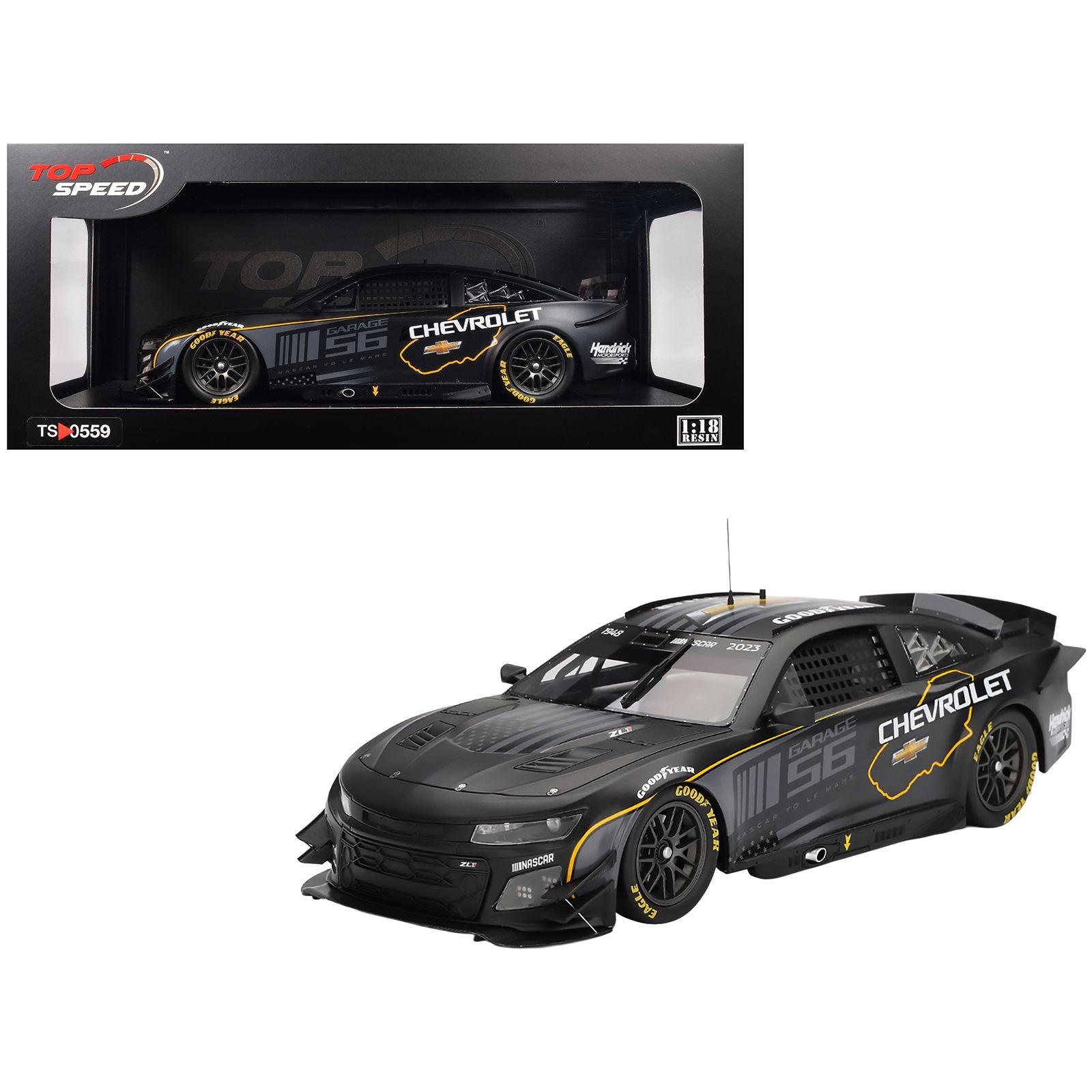 Chevrolet Camaro ZL1 #24 "Hendrick Motorsports Test Car" Matt Black with Graphics 1/18 Model Car by Top Speed