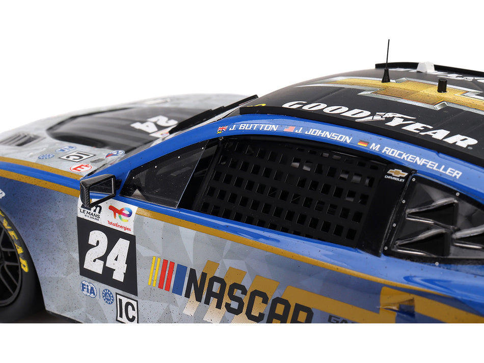 Chevrolet Camaro ZL1 #24 Jenson Button - Jimmie Johnson - Mike Rockenfeller (Post-Race Weathered Version) "Hendrick Motorsports - NASCAR Next Gen Garage 56" Innovative "24 Hours of Le Mans" (2023) 1/18 Model Car by Top Speed