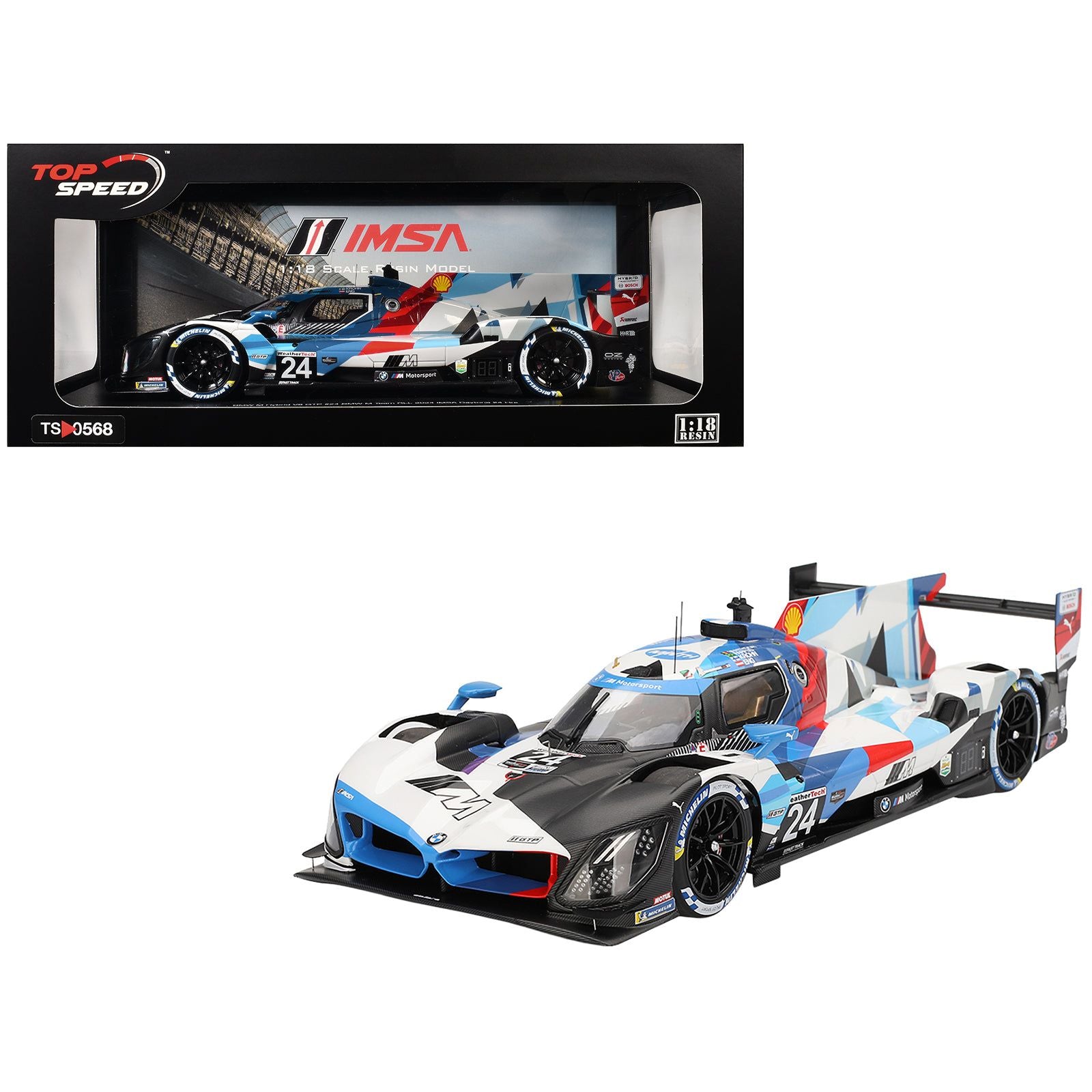 BMW M Hybrid V8 GTP #24 Philipp Eng - Augusto Farfus - Jesse Krohn - Dries Vanthoor "BMW M Team RLL" "24 Hours of Daytona" (2024) 1/18 Model Car by Top Speed