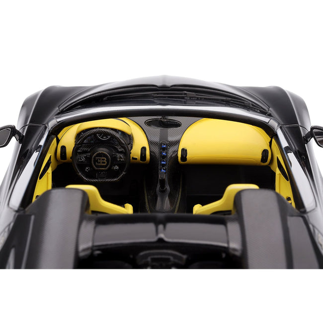 Bugatti W16 Mistral Black with Yellow Interior 1/18 Model Car by Top Speed