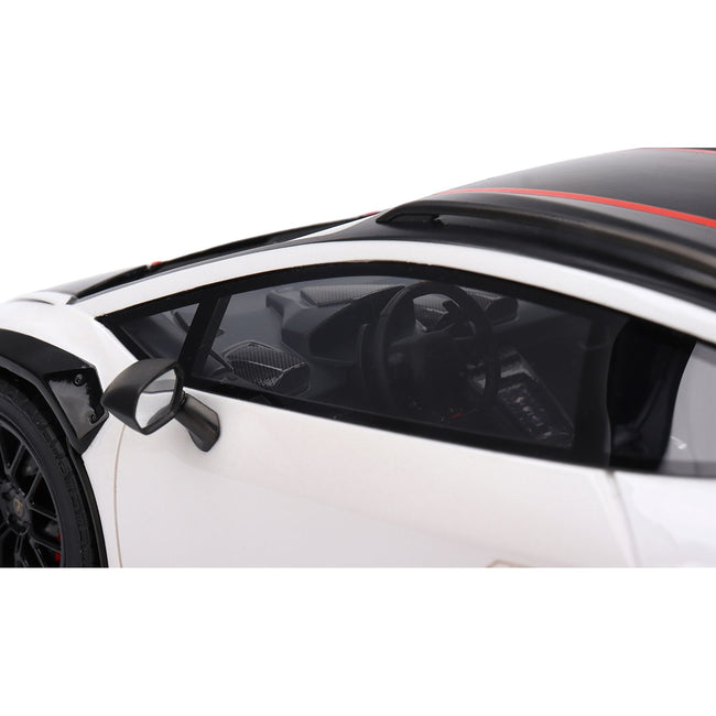 Lamborghini Huracan Sterrato Bianco Asopo White with Matt Black Top and Red Stripes 1/18 Model Car by Top Speed