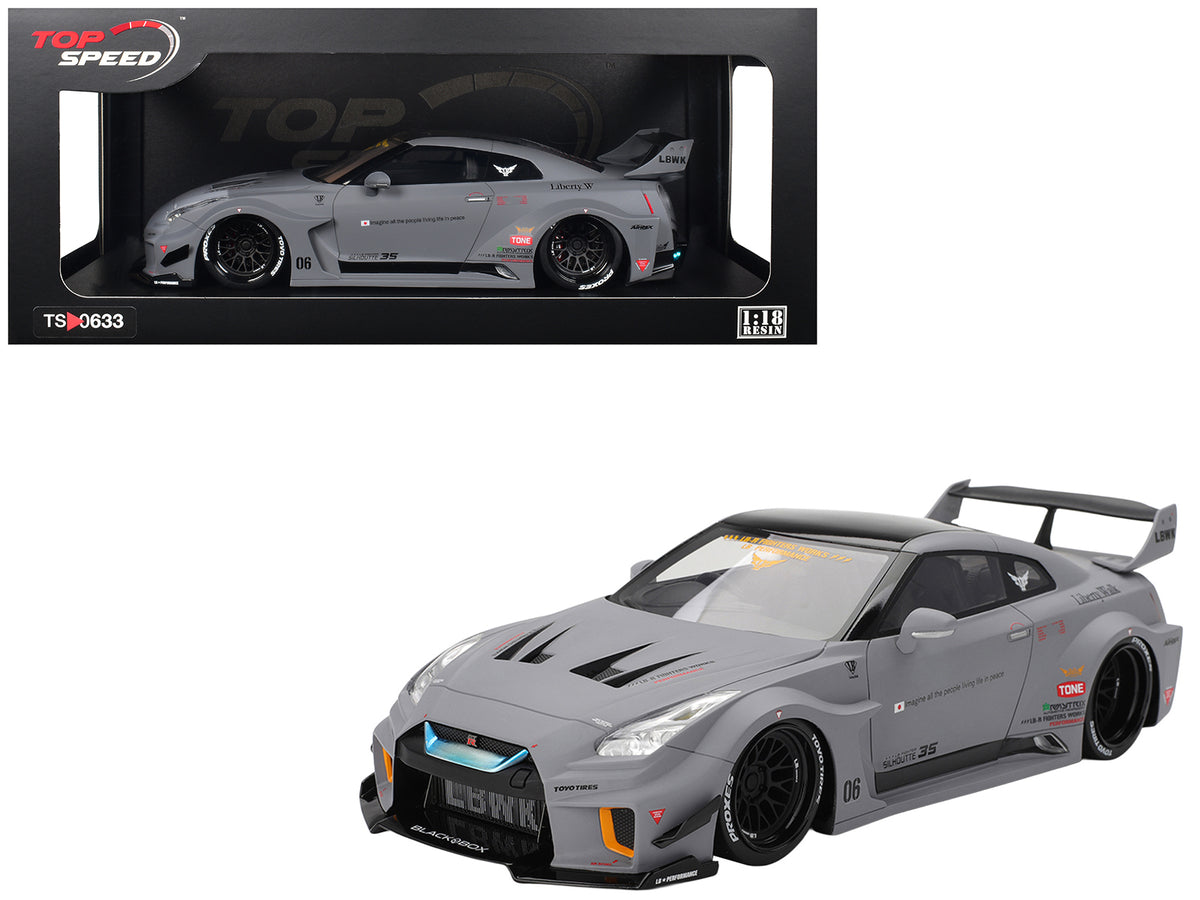 Nissan LB-Silhouette WORKS GT 35GT-RR Ver.1 RHD (Right Hand Drive) Matt Gray with Black Top 1/18 Model Car by Top Speed