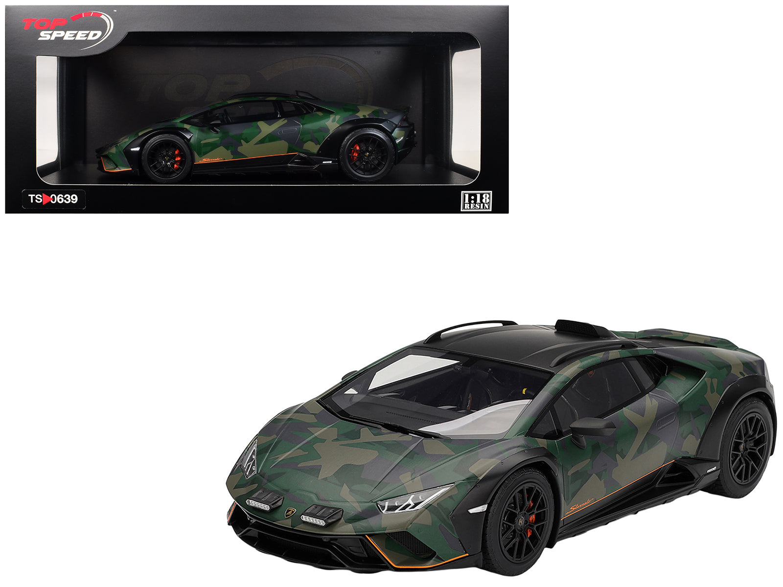 Lamborghini Huracan Sterrato All-Terrain "BOSCO" Green Camouflage 1/18 Model Car by Top Speed