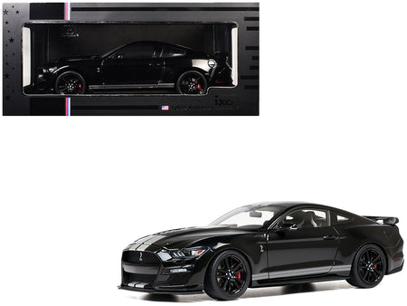 2022 Ford Mustang Shelby GT500 Black with Silver Stripes 1/18 Diecast Model Car by IXO Models