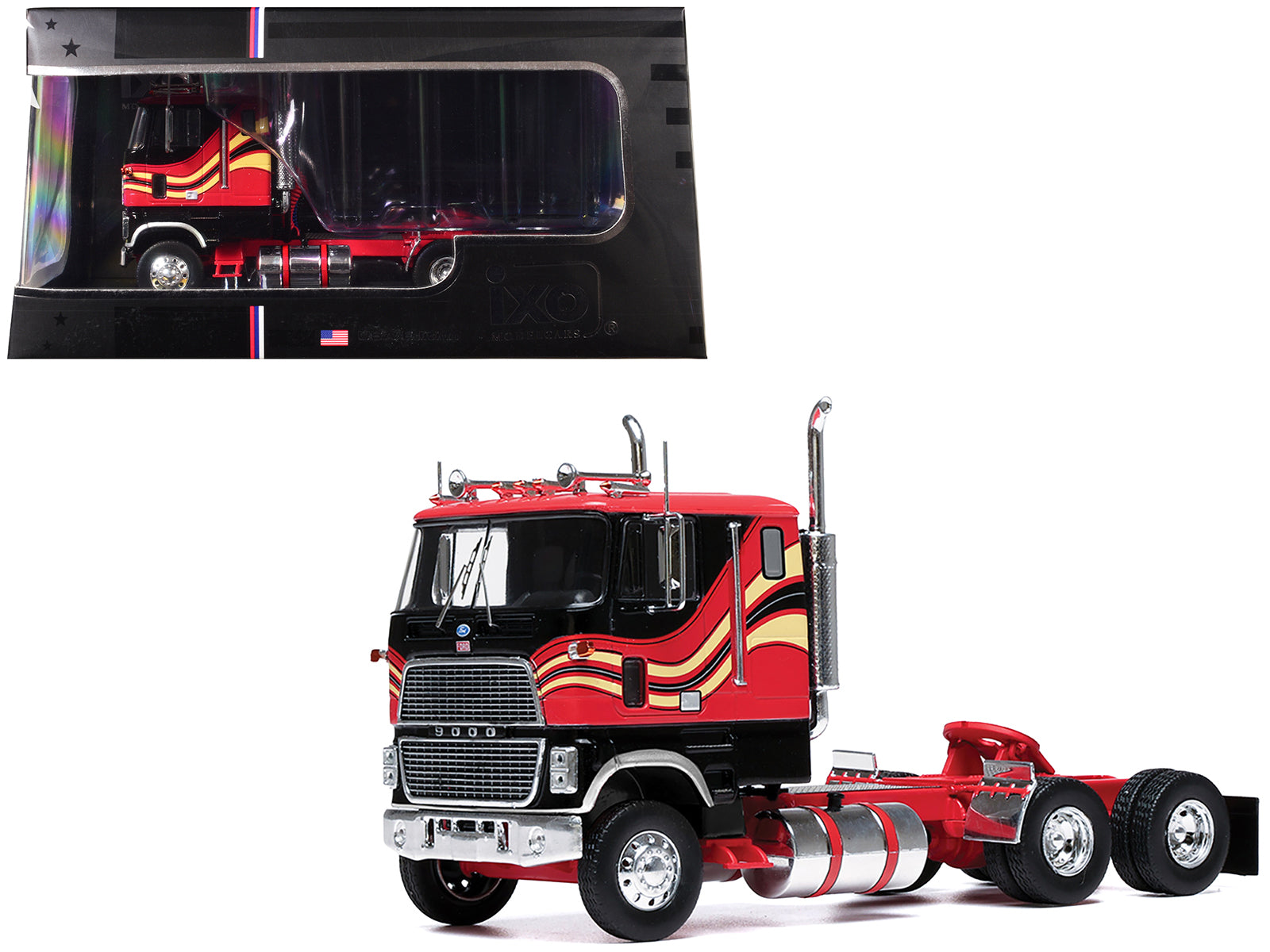 1985 Ford CL 9000 Truck Tractor Red and Black with Graphics 1/43 Diecast Model by IXO Models
