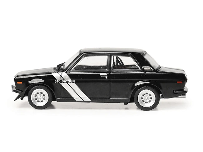 1971 Datsun 510 Black with Silver Stripes 1/64 Diecast Model Car by IXO Models