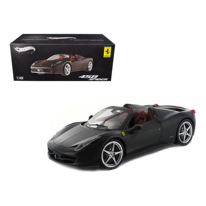 Ferrari 458 Italia Spider Matt Black Elite Edition 1/18 Diecast Car Model by Hot Wheels