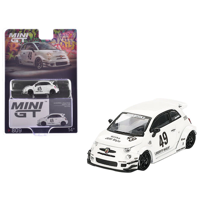 ABARTH 595 49 "LB - Works x Abas Works" Gara White Limited Edition 1/64 Diecast Model Car by Mini GT - Mini GT - ModelCars.com