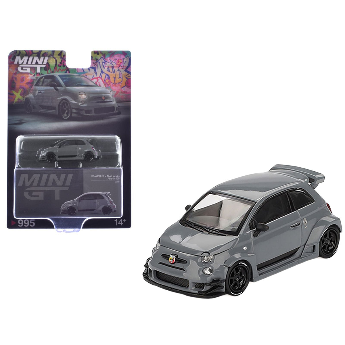 ABARTH 595 #49 "LB-Works x Abas Works" Gray Limited Edition 1/64 Diecast Model Car by Mini GT-Mini GT-ModelCars.com