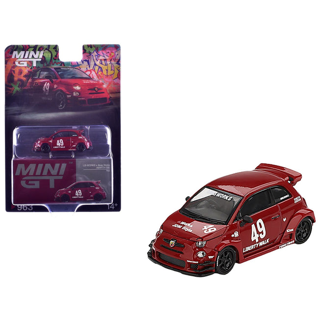 ABARTH 595 #49 "LB-Works x Abas Works" Red Limited Edition 1/64 Diecast Model Car by Mini GT-Mini GT-ModelCars.com