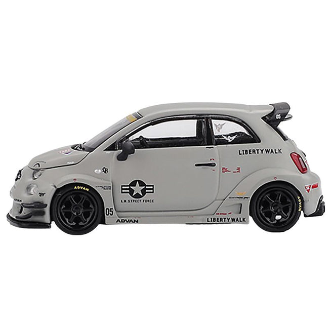 ABARTH 595 LB-Works x Abas Works "Fighters" Matt Gray Limited Edition 1/64 Diecast Model Car by Mini GT-Mini GT-ModelCars.com
