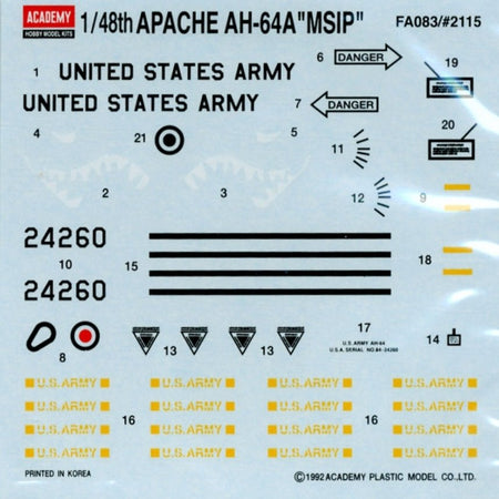 Academy 1/48 AH - 64A Apache Helicopter Hawk - Academy - ModelCars.com