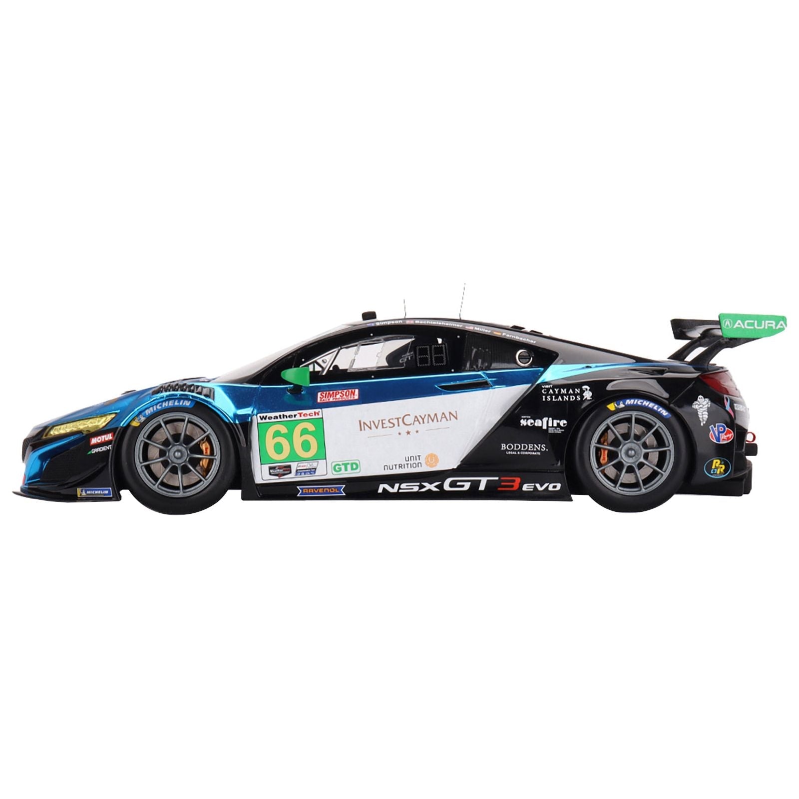 Acura NSX GT3 EVO22 66 Till Bechtolsheimer - Mario Farnbacher - Marc Miller - Kyffin Simpson "Gradient Racing" IMSA GTD "24 Hours of Daytona" (2022) 1/18 Model Car by Top Speed - Top Speed - ModelCars.com