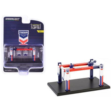 Adjustable Four-Post Lift "Standard Oil" Red White and Blue "Four-Post Lifts" Series 6 1/64 Diecast Model by Greenlight-Greenlight-ModelCars.com