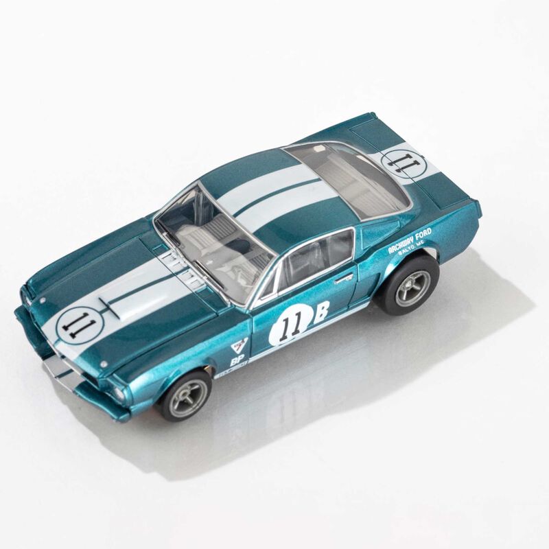 AFX Racing HO 1965 Shelby GT350R Donohue Mega G+ Slot Car, White & Blue-AFX Racing-ModelCars.com