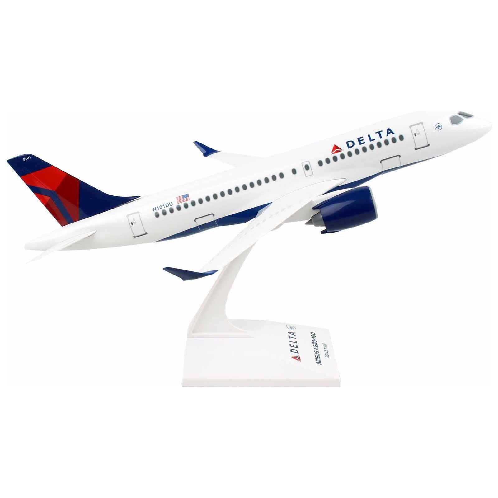 Airbus A220 - 100 Commercial Aircraft "Delta Air Lines" (N101DU) White with Red and Blue Tail (Snap - Fit) 1/100 Plastic Model by Skymarks - Skymarks - ModelCars.com